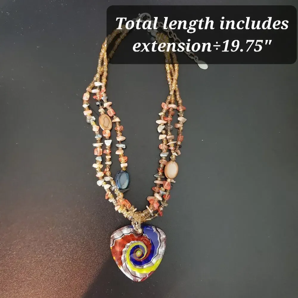 CJ Women Multilayered Glass Bead Resin Swirl Design Textured Pendant Necklace - Picture 9 of 9